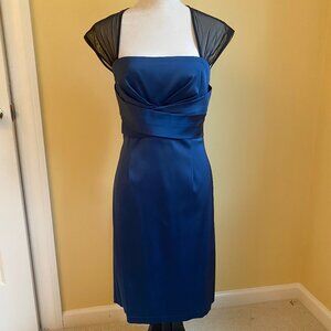 DONNA RICO  navy cocktail dress fitted bodice sheer sleeves, sz 4.